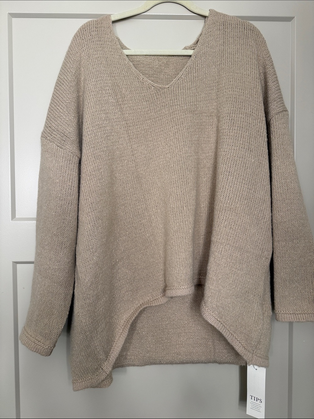 Cozy V-Neck High-Low Sweater in Light Taupe